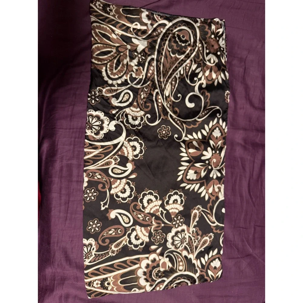 Unbranded Brown Black Paisley Floral Satin Oblong Scarf Bohemian Lightweight